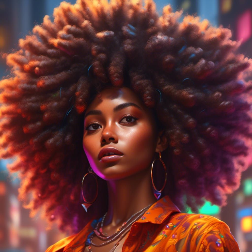 African American Woman with Afro in Splash Art Style