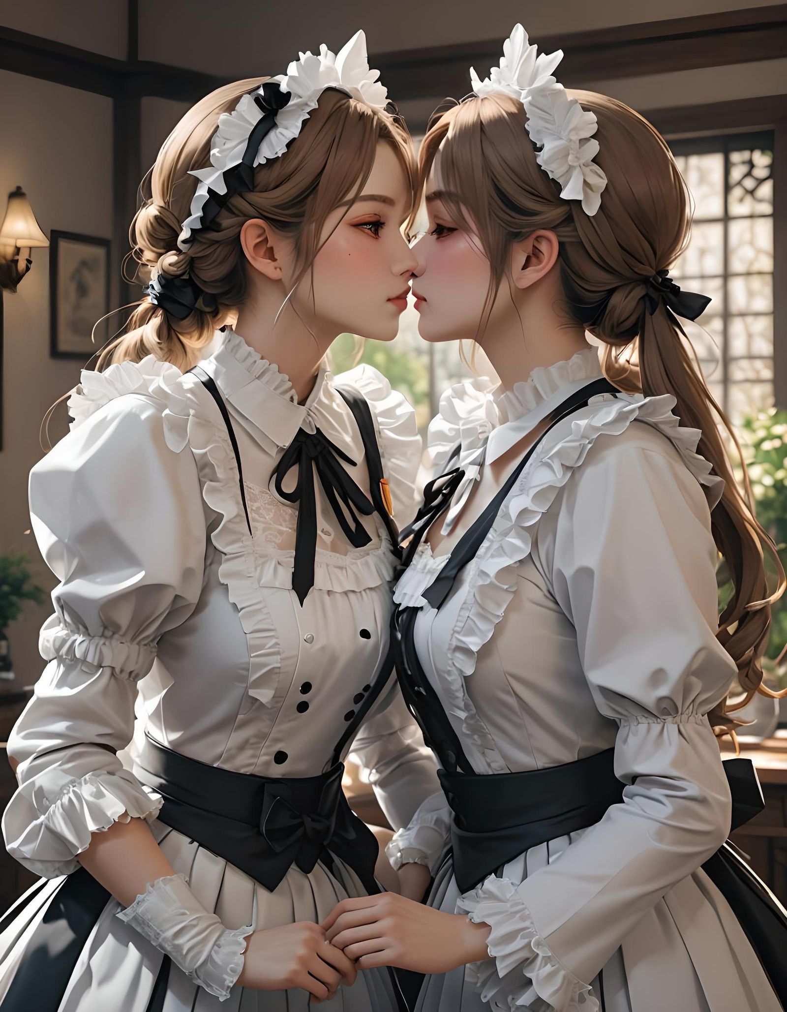 Two maids girls kissing