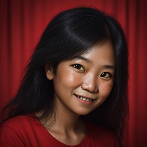 Smiling Malaysian Woman Portrait with Flowing Hair