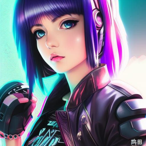 Cyberpunk Anime Girl Portrait in Digital Art Style