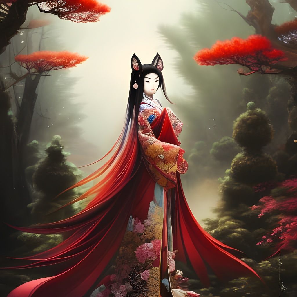 Little fox spirit in the forest