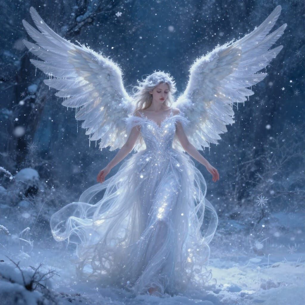 Winter Angel Descends in Mystical Snowstorm