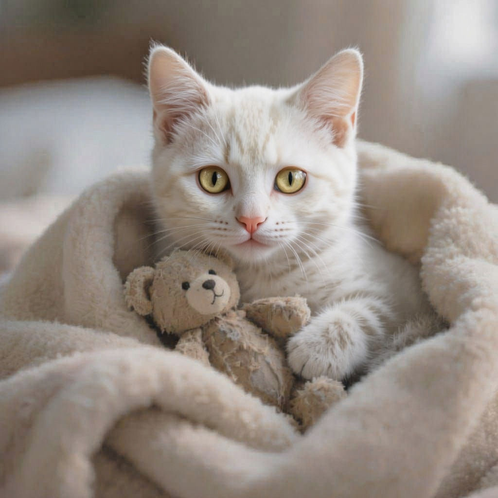 Cute Tabby Kitten with Teddy Bear