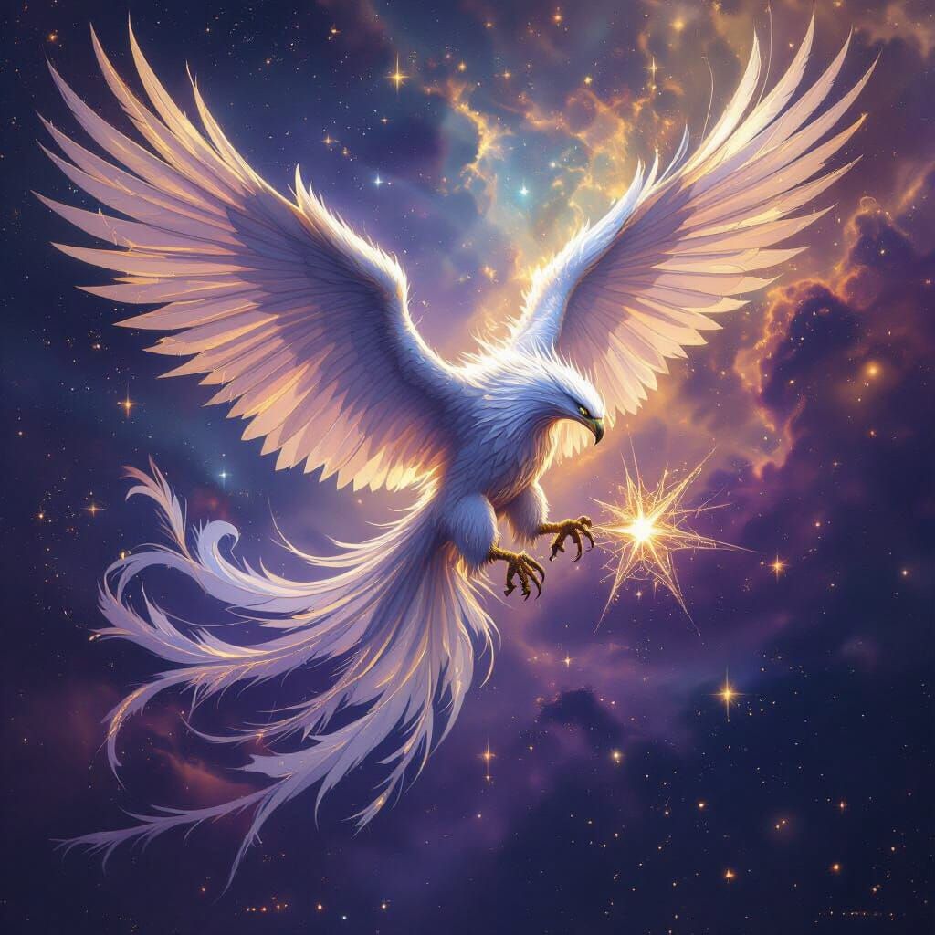 Celestial Griffin Soaring Through Nebula in Baroque Style