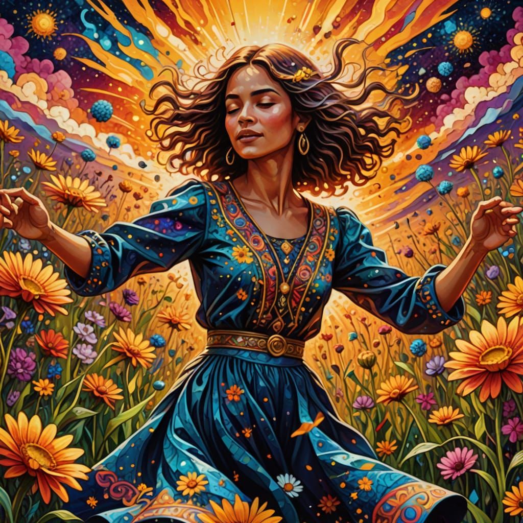 Vibrant Floral Dance in Cosmic Wonderland