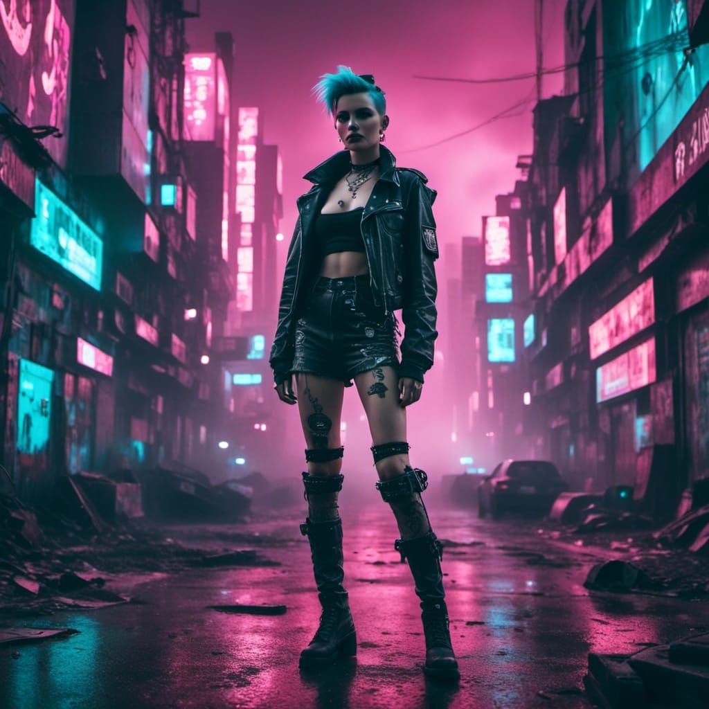 Punk Portrait in Cyberpunk Pastel Style