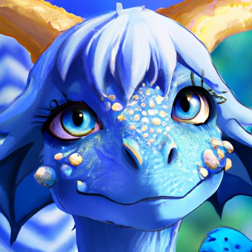Alluring Blue Dragoness Digital Illustration