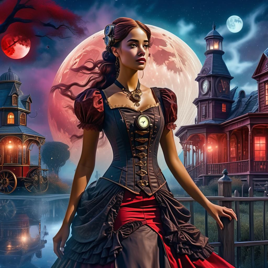 Steampunk Belle Epoque Woman in Mystic Fantasy World