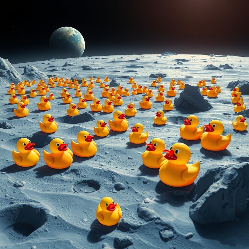 Vibrant Rubber Duck Colony on the Lunar Surface
