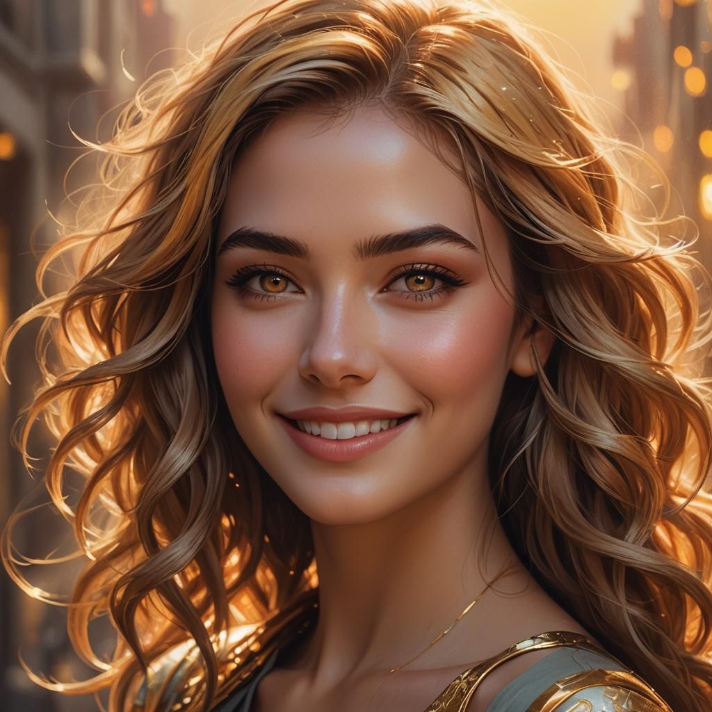 Fantasy Portrait of a Beautiful Girl in Golden Light