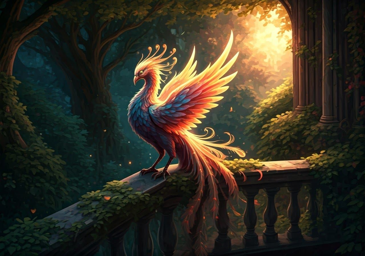 Ethereal Phoenix on Whimsical Manor Railings