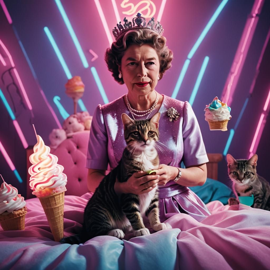 Queen Elizabeth II in Synthwave Neon Style