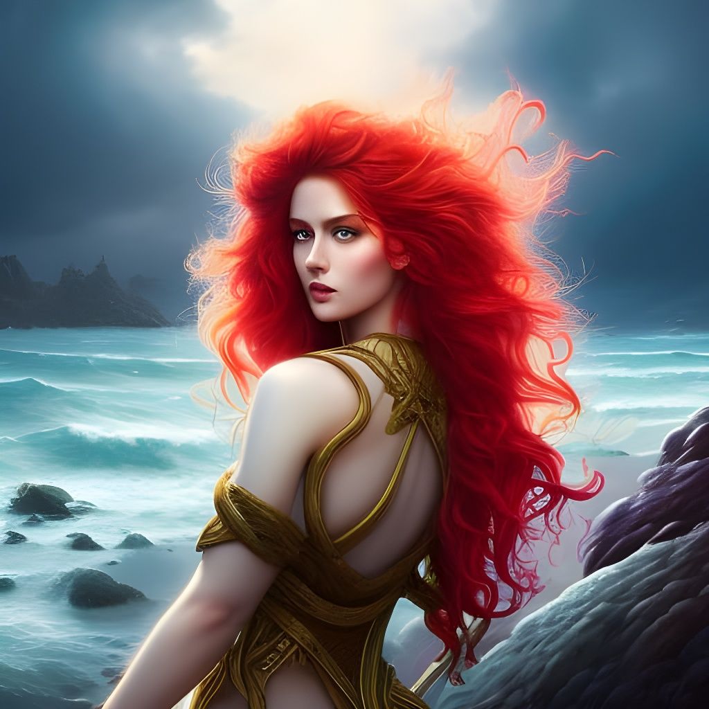 Celestial Irish Girl with Red Hair: Digital Painting