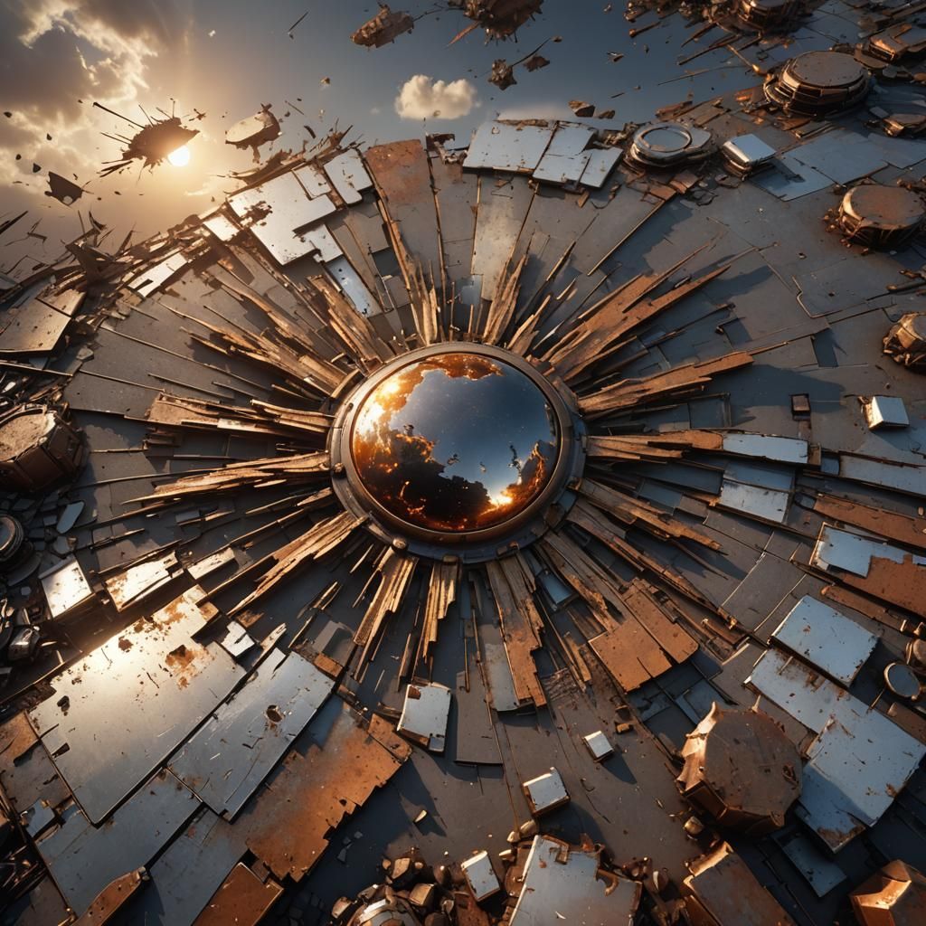 Rusty Sun with Crumbling Texture in Dramatic Skies