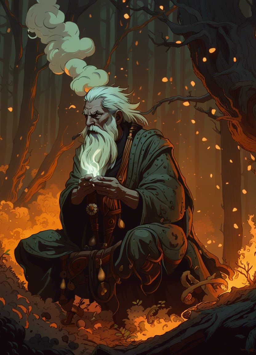 Druid Shaman Visions in Gloomy Forest