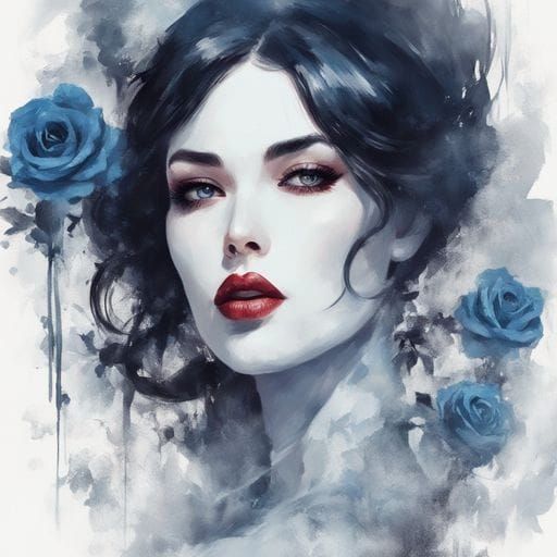 Gothic Snow White in Blue Roses, Royo Style