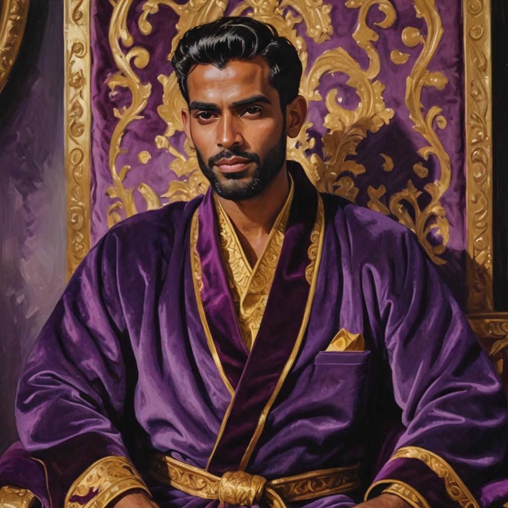 Sri Lankan Prince in Purple Velvet, Impressionist Oil Painti...