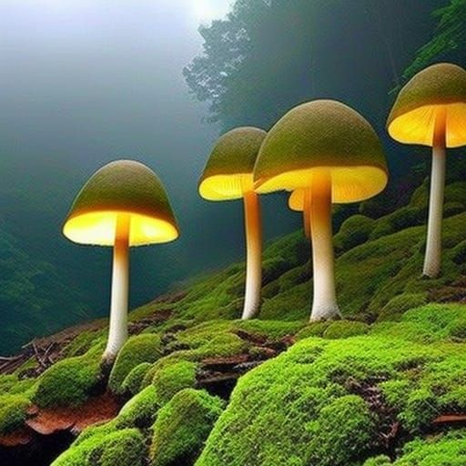 Bioluminescent Fantasy Mushrooms in a Magical Setting