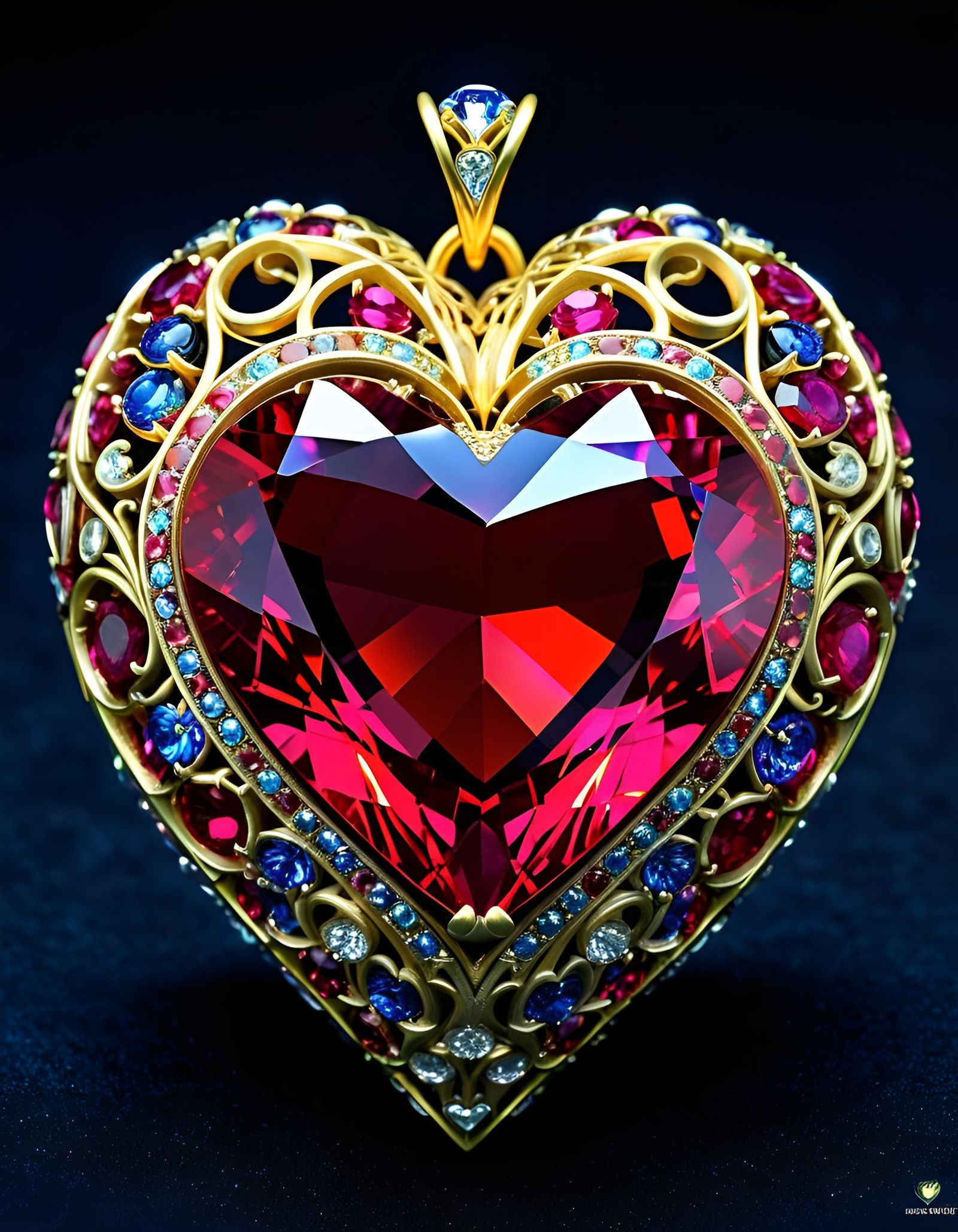 Ornate Jeweled Ruby Heart Macro Photography