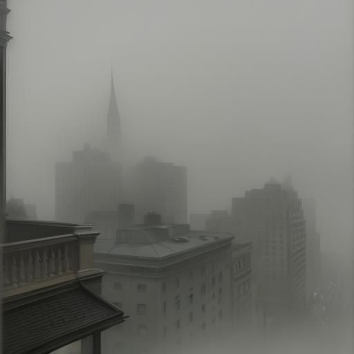 Fog Blankets City in Gloomy, Realist Style