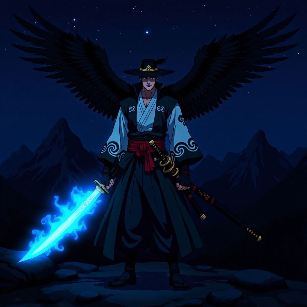 Winged Captain with Katana in Anime Style