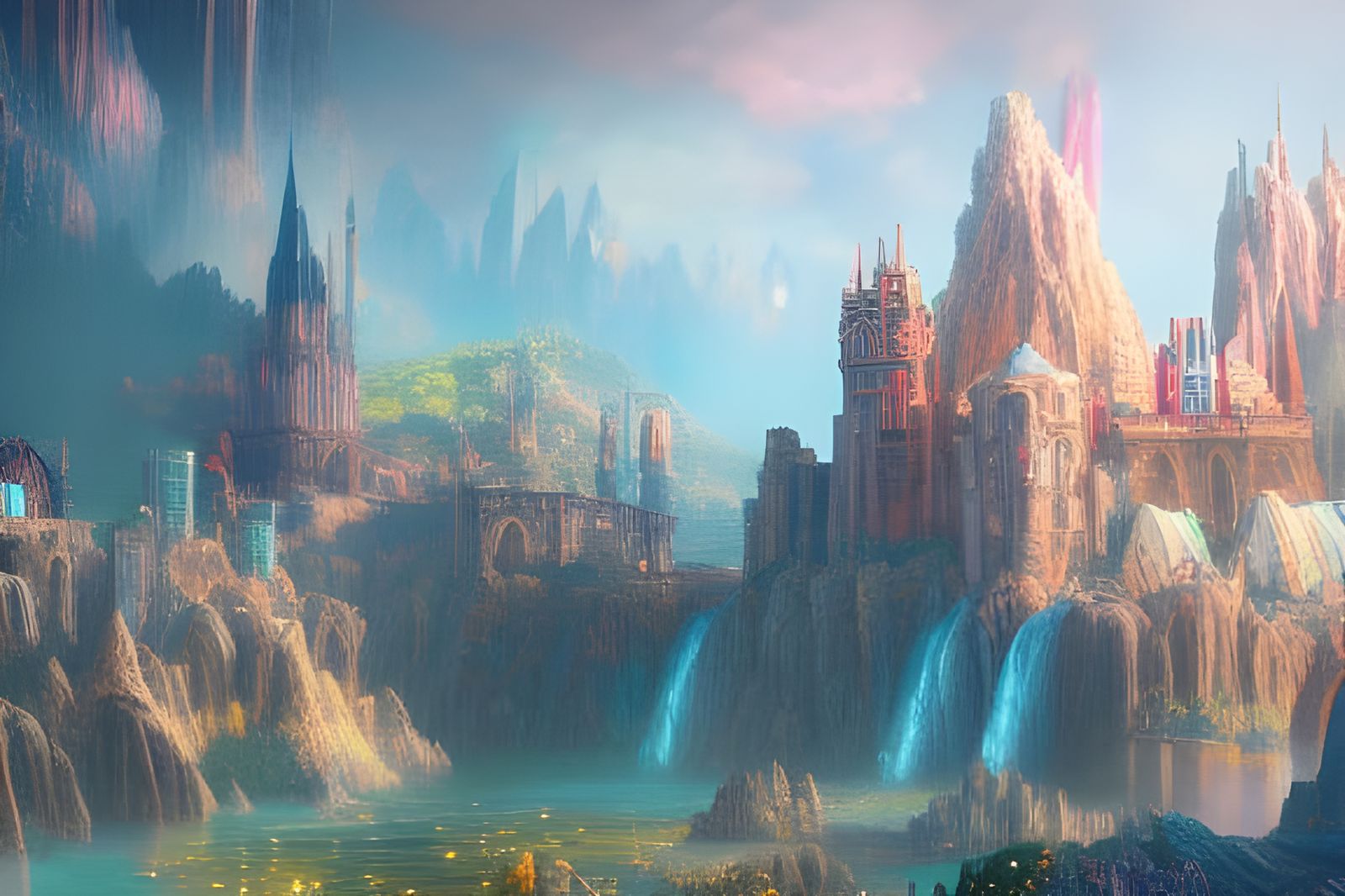 Fantasy City Landscape in Art Deco Style