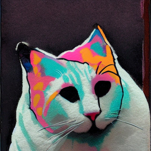 Boho Cat Sketch in Neon Pastels on Grainy Paper