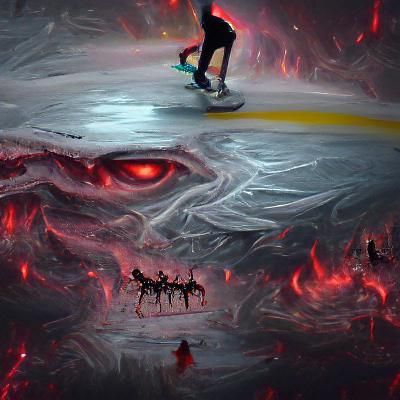 King of Hell Ice Skating: Detailed 8k Painting