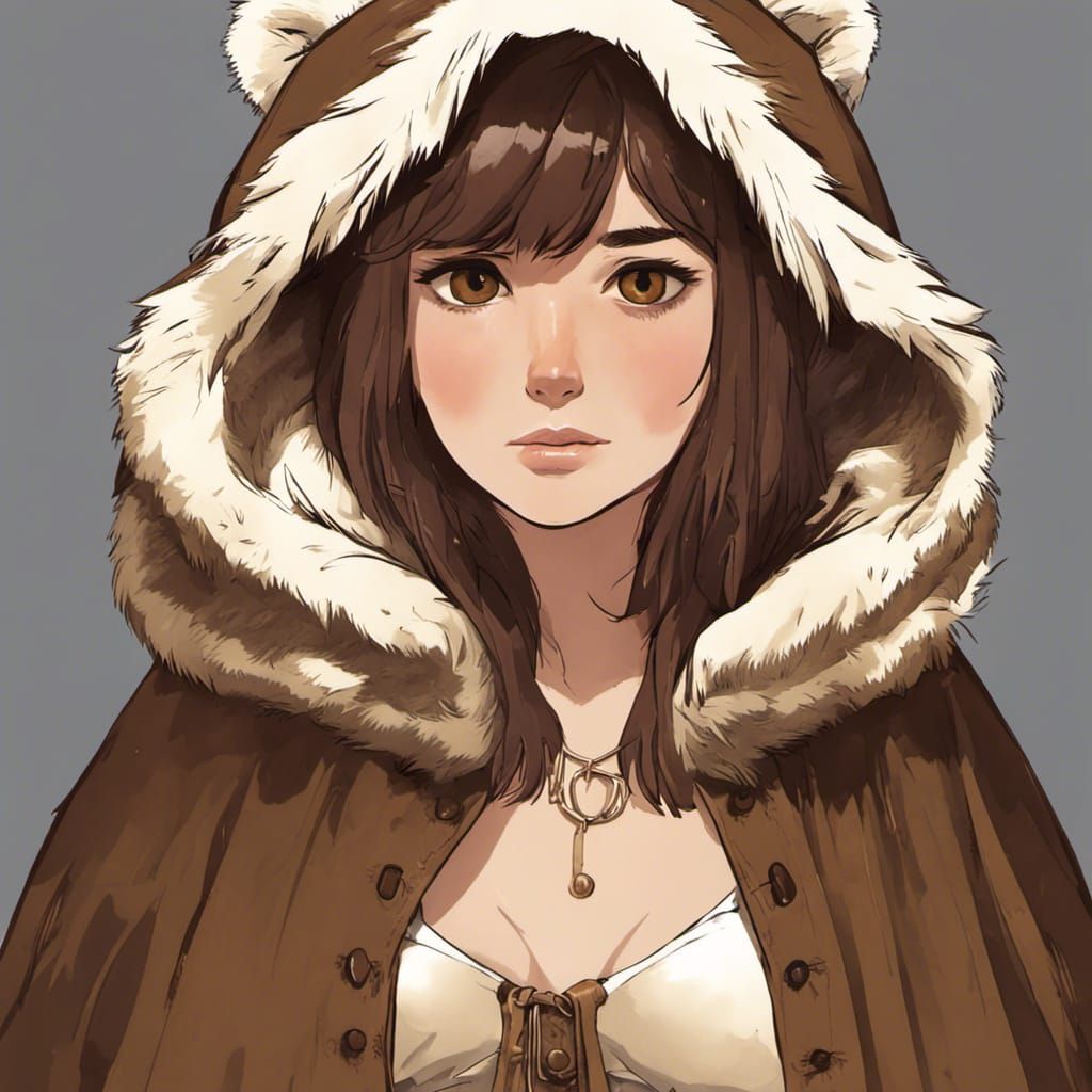 Girl in a Brown Bear Skin Cloak