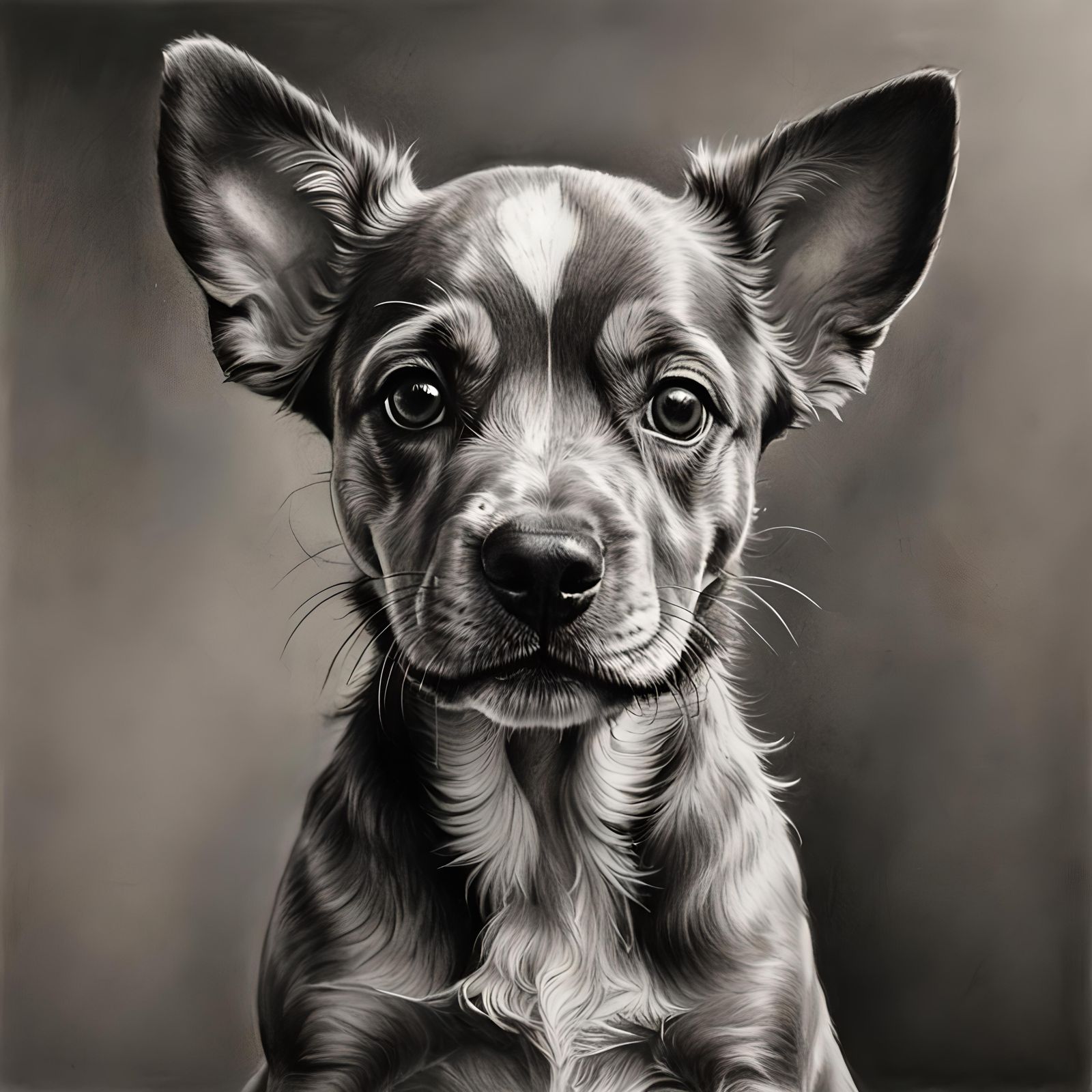 Cachorro hyperdetailed charcoal drawing