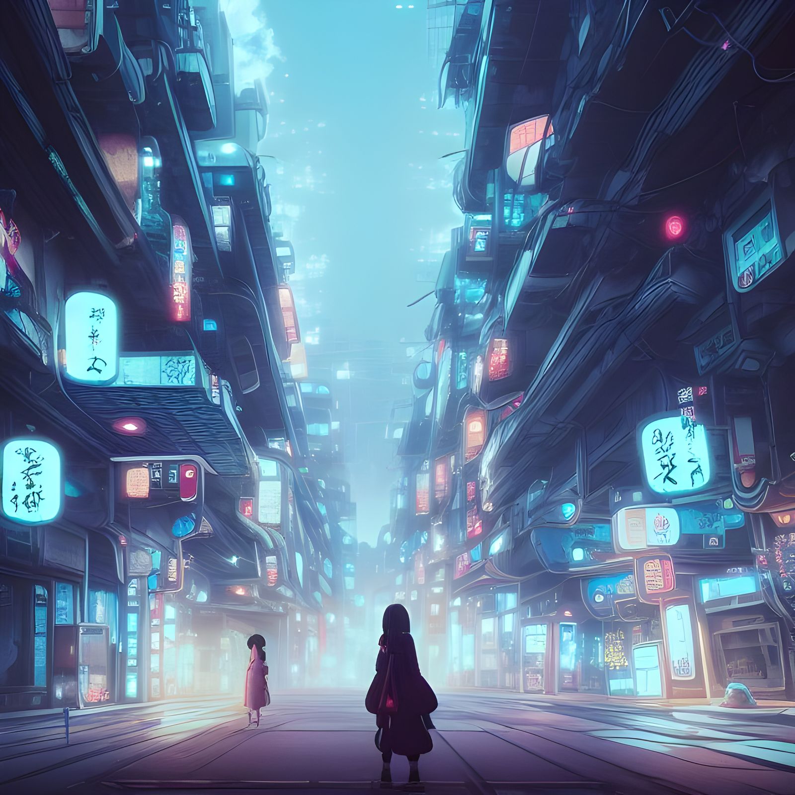 Cyberpunk Tokyo City Street in Anime Style