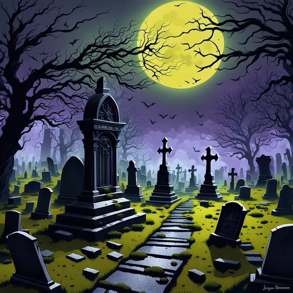 Eerie Abandoned Cemetery in Dark Fantasy Style