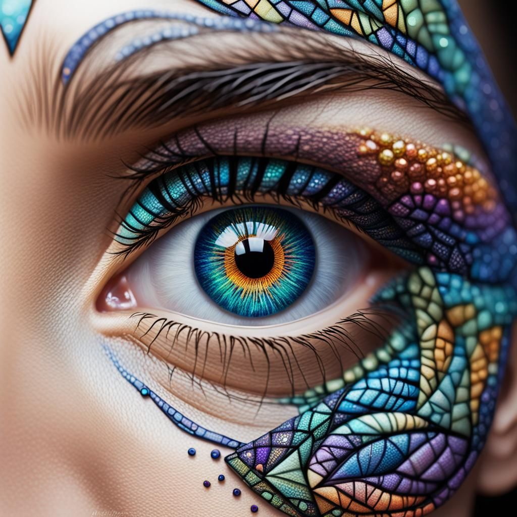 Opalescent Zentangle Eye: Surreal CGI Art