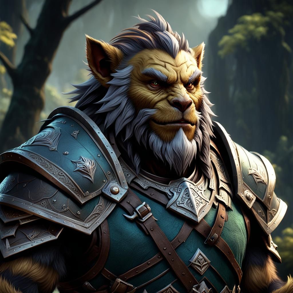 Gentle Bugbear with Elvish Ears, Detailed Matte Painting