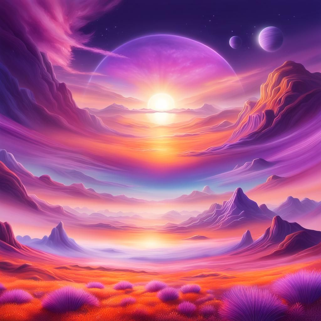 Ethereal Sunset on the Celestial Purple Planet
