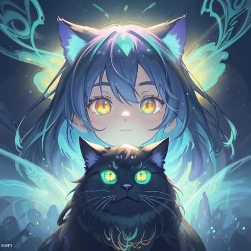 Majestic Emerald-Eyed Cat Portrait in Fantasy Style