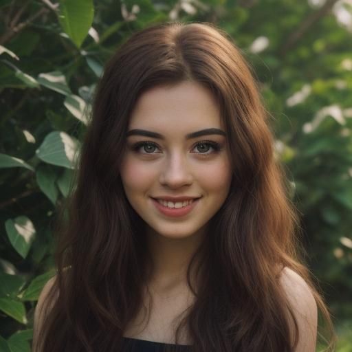 Hyperrealistic Portrait of a Smiling Dark-Haired Woman