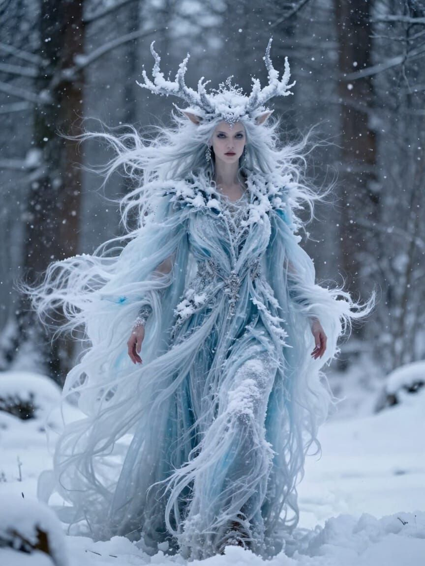 Slavic Winter Spirit Stribog in Snowstorm Fantasy Art