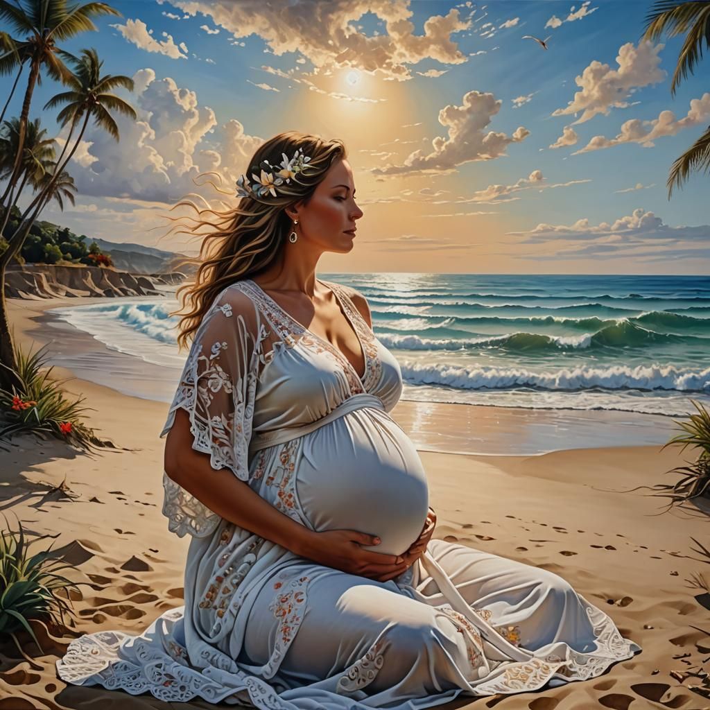 Pregnant woman enjoying serenity at the beach
