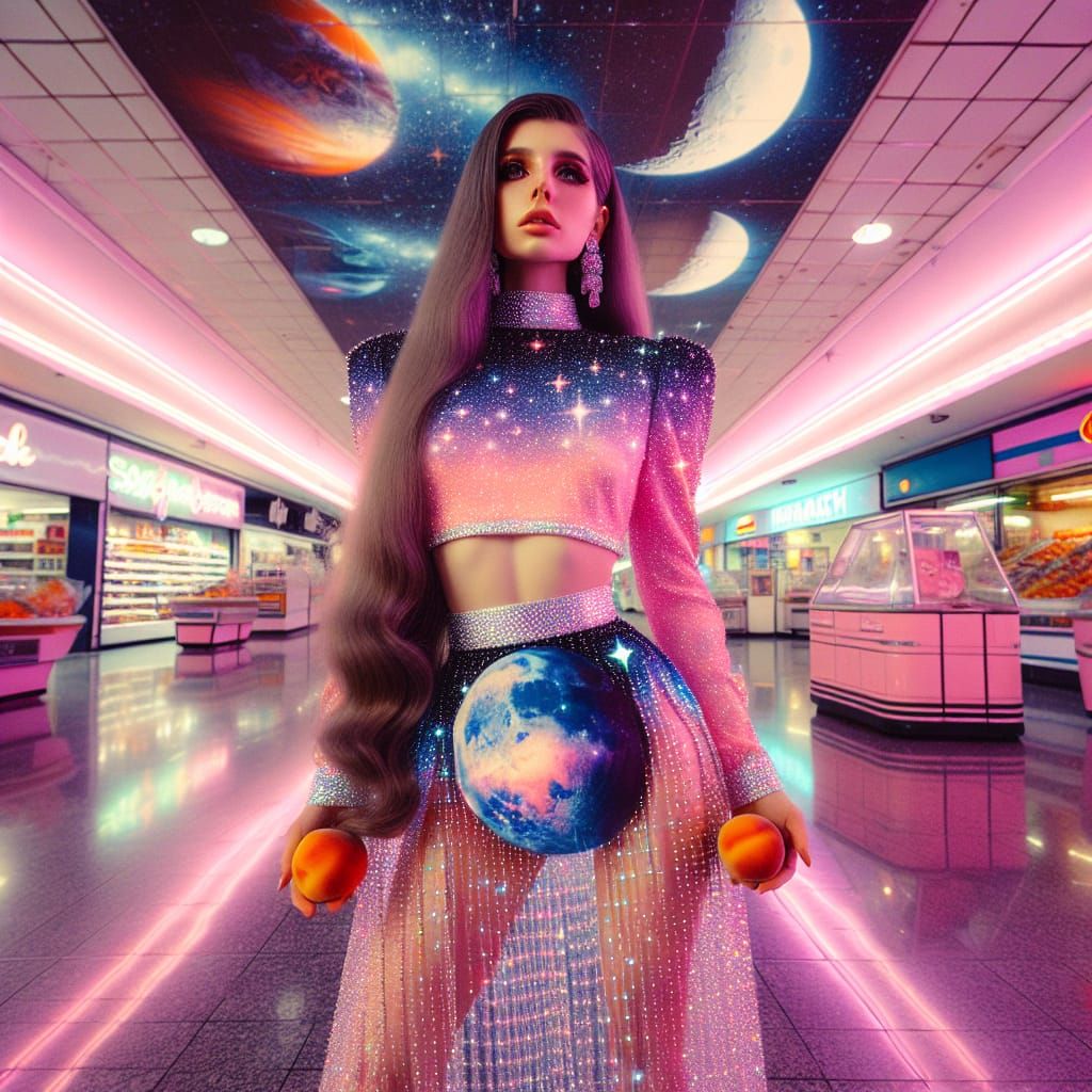 Astral Girl in Vaporwave Mall with Crystal Skirt