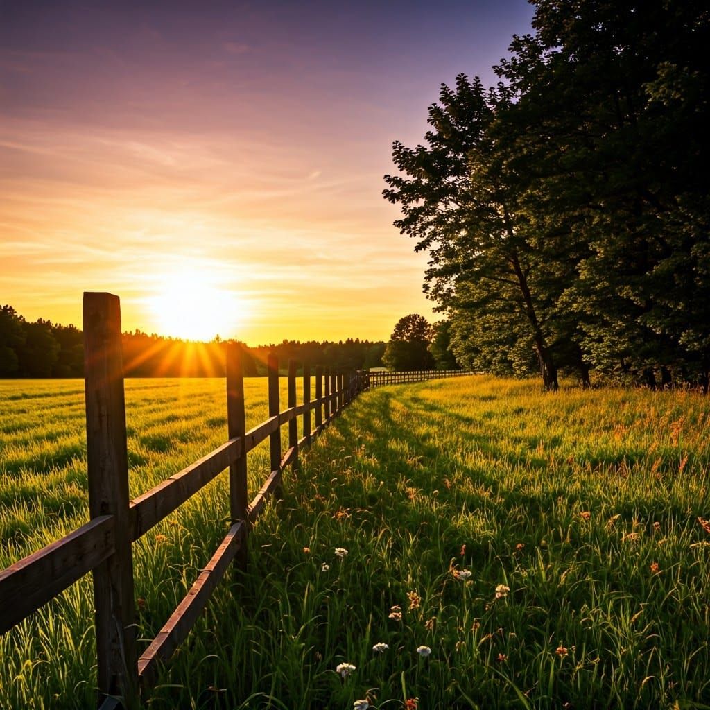 Golden Light on a Weathered Countryside Scene