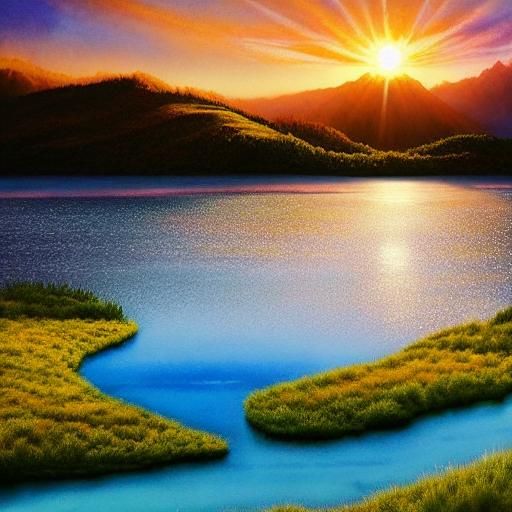 Snowy Sunset Hill: Hyperrealistic Fantasycore Painting