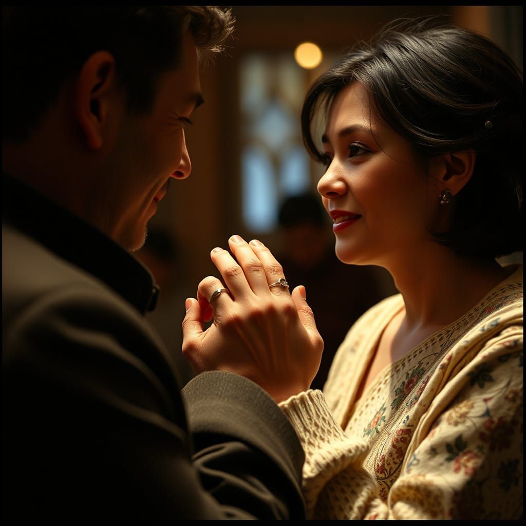 Tender Moment of Heartfelt Gratitude in a Cinematic Style