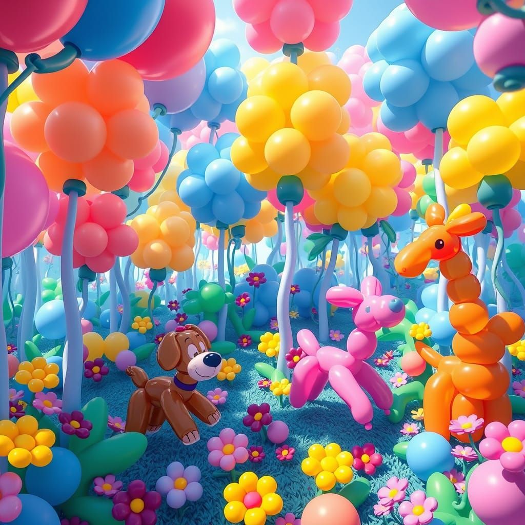 Balloon Animals Roam Whimsical Balloon Forest