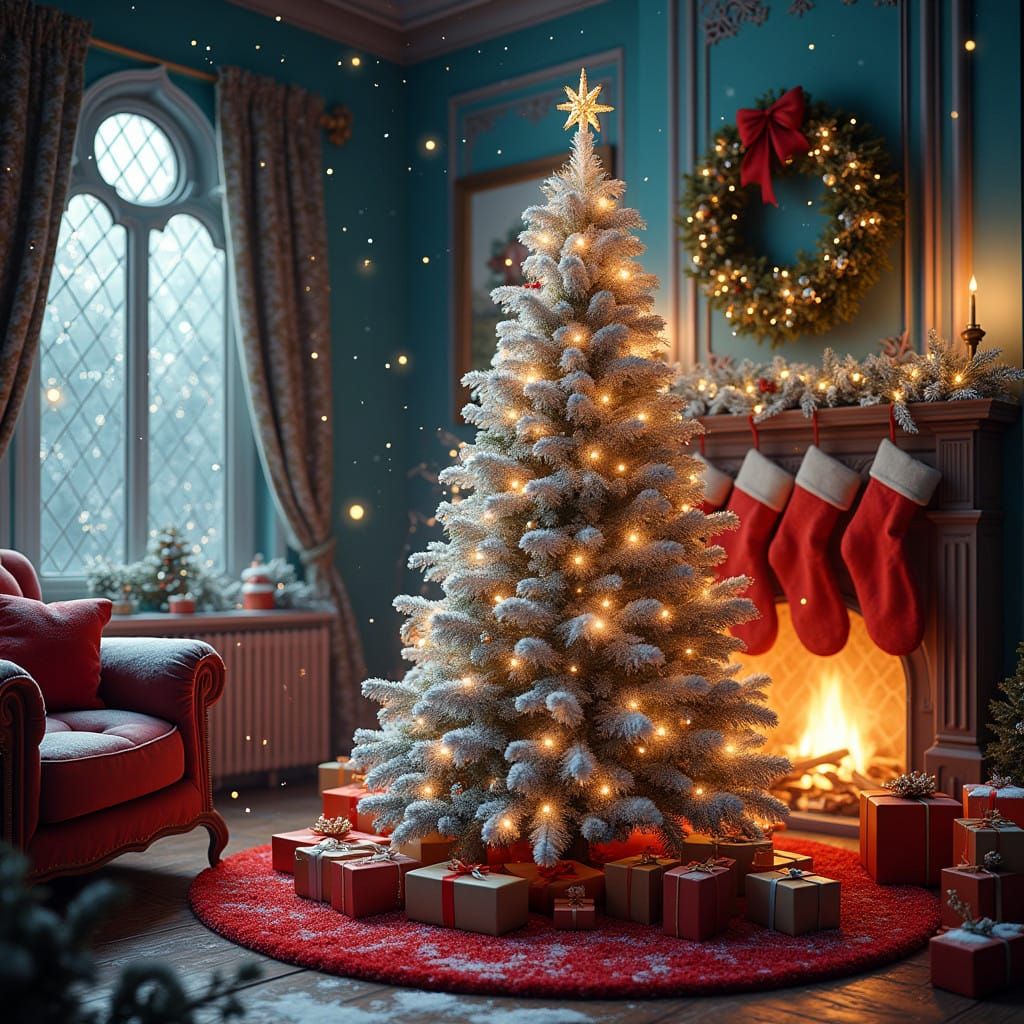 Winter Wonderland Scene with Majestic Christmas Tree and Vib...