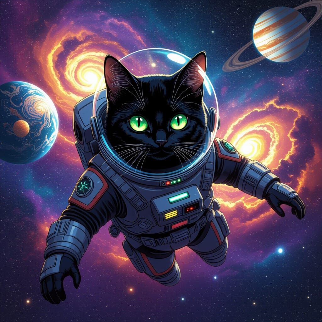 Cosmic Cat in Spacesuit: Hyperrealistic Digital Art