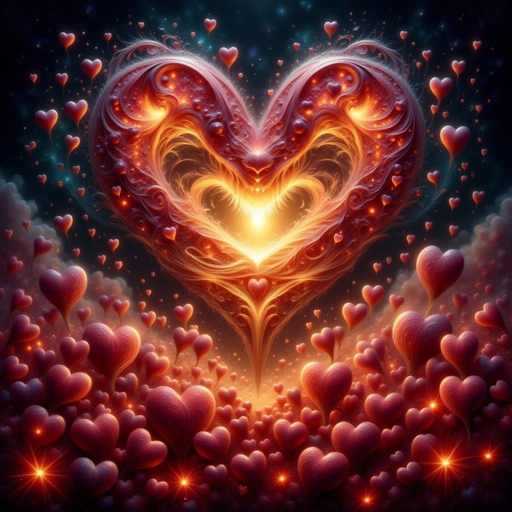 Glowing Heart Bloom in a Starry, Crimson Expanse