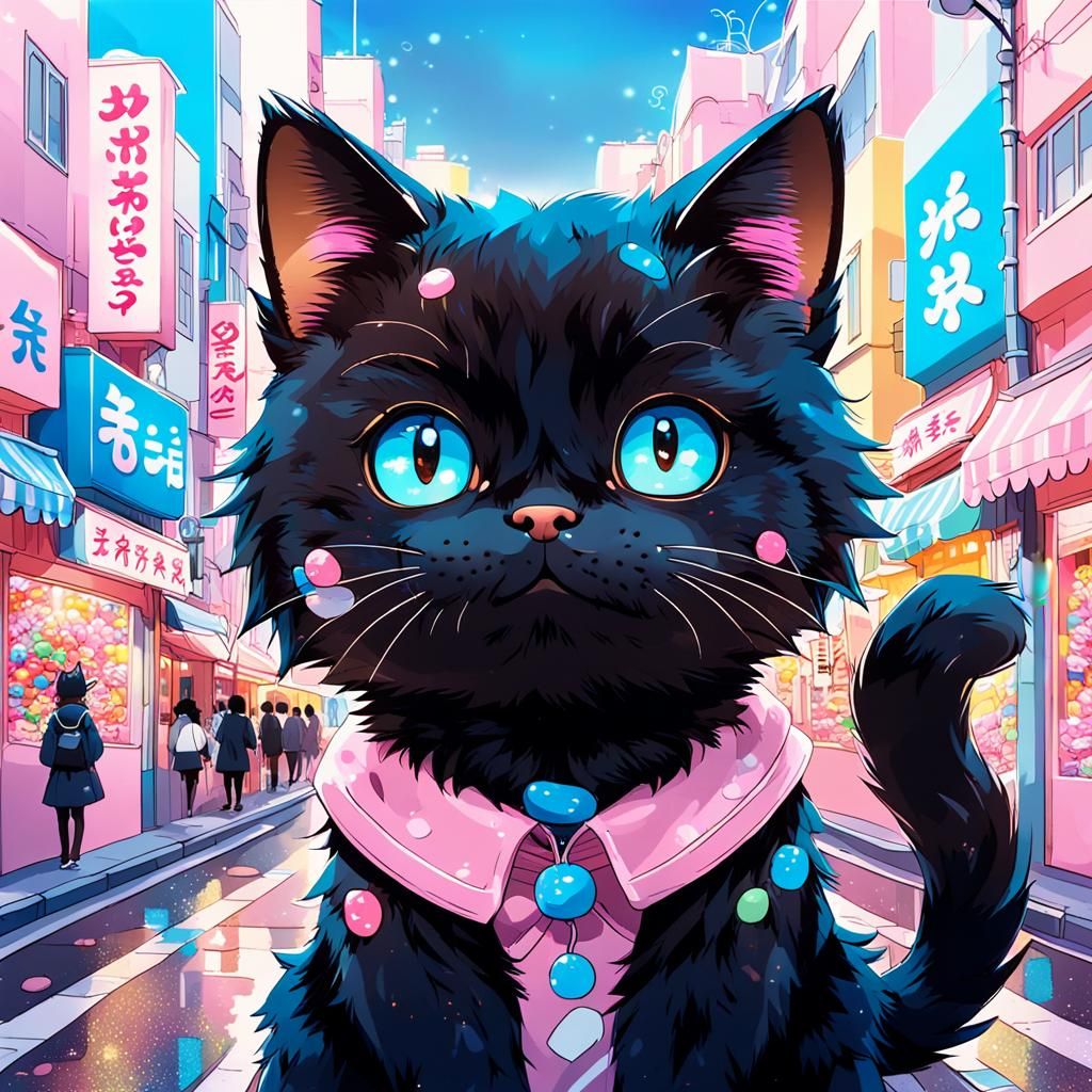 Chococat in Kawaii Anime Harajuku Street Scene