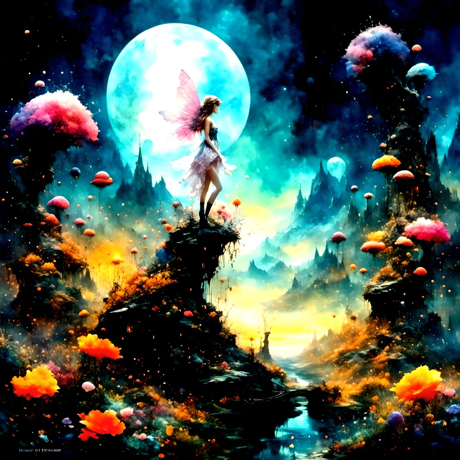 <lora:BlueNights1:1.0> <lora:Ferrofluid Factory:1.0>field of...