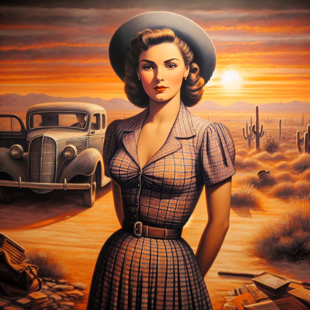1930s Woman in West Texas with Vintage Car